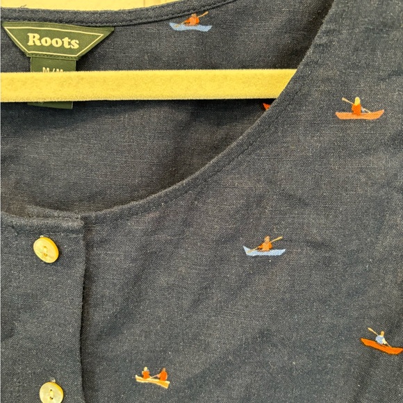 Roots sleeveless top, navy, size M, cute boating print - Picture 2 of 3